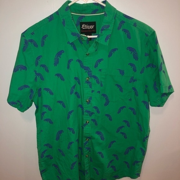 Plugg size large button down shirt green with parrot graphics - Picture 7 of 12
